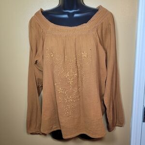 Forgotton Grace 100% Cotton Embroiderd Floral Long Sleeve Cottagecore Blouse L